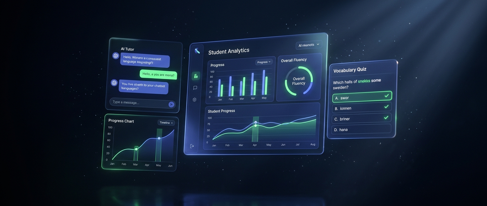 Nextgen Classroom AI-powered dashboard with student analytics, vocabulary quizzes, and chatbot interfaces